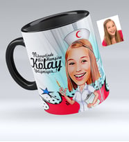 BK Gift Kişiye Özel Hemşire Karikatürlü Siyah Kupa Bardak  2