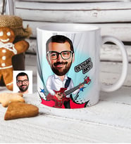 BK Gift Kişiye Özel Bay Gitarist Karikatürlü Beyaz Kupa Bardak  2