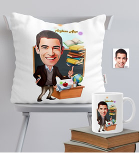 BK Gift Kişiye Özel Bay Öğretmen Temalı Karikatürlü Yastık Kupa Seti - 2