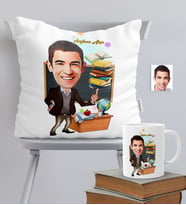 BK Gift Kişiye Özel Bay Öğretmen Temalı Karikatürlü Yastık Kupa Seti - 2