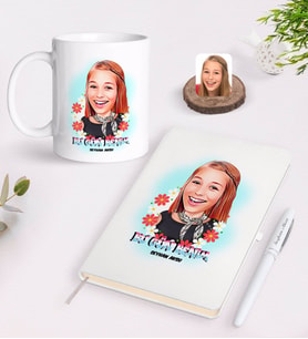 BK Gift Kişiye Özel Kadınlar Günü Karikatürlü Beyaz Defter Kalem ve Kupa Seti-7 (Model 1)