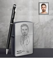 Kişiye Özel Öğretmen Karikatürlü Siyah Çakmak Kalem Hediye Seti Bay-7 (Model 1)