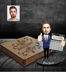 Kişiye Özel Bankacı Tasarımlı Karikatür Ahşap Biblo Kutulu Bay-1