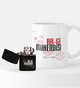 BK Gift Kişiye Özel AR-GE Mühendisi Temalı Çakmak ve Kupa Seti - 1