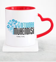 BK Gift Kişiye Özel Mesleki Network Mühendisi Kırmızı Kalpli Kupa Bardak