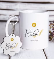BK Gift Kişiye Özel Mesleki Başkan Beyaz Kupa ve Anahtarlık Hediye Seti-3 (Model 1)