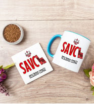 Savcı Mavi Kupa Bardak Ve Bardak Altlığı Seti