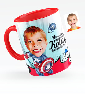 BK Gift Kişiye Özel Erkek Çocuk Karikatürlü Kırmızı Kupa Bardak  2