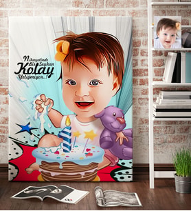 BK Gift Kişiye Özel Bebek Doğum Günü Karikatür Kanvas Tablo 70x100cm 2