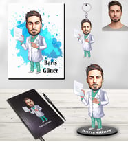 Kişiye Özel Doktor Karikatürlü 5 li Hediye Seti Bay-8