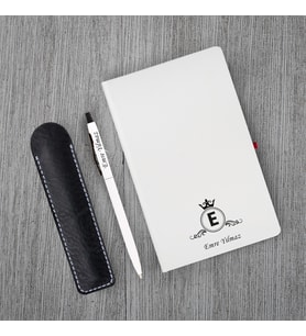 Kişiye Özel UV Baskılı Klasik Model Beyaz Defter ve Beyaz Tükenmez Kalem  Seti