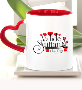 BK Gift Kişiye Özel Valide Sultan Kırmızı Kalpli Kupa Bardak  2