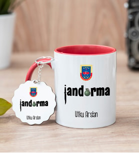 Jandarma Kırmızı Kupa Bardak Ve Anahtarlık Set