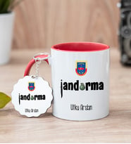 Jandarma Kırmızı Kupa Bardak Ve Anahtarlık Set