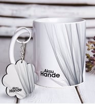 BK Gift Kişiye Özel İsimli Beyaz Kupa ve Anahtarlık Hediye Seti-58 (Model 1)