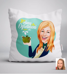 BK Gift Kişiye Özel Bayan Sınıf Öğretmeni Karikatürlü Beyaz Yastık-1