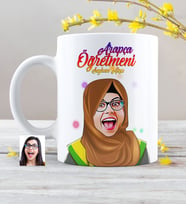 BK Gift Kişiye Özel Tesettürlü Bayan Öğretmen Karikatürlü Beyaz Kupa Bardak  3