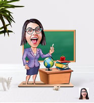 BK Gift Kişiye Özel Bayan Öğretmen Karikatürlü Ahşap 3D Biblo-1 (Beyaz)
