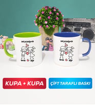 İkili Kişiye Özel Sevgililer Günü Hediyesi Kupa Bardak Yeşil Lacivert