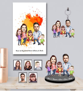 Kişiye Özel Aile Karikatürlü 3 lü Hediye Seti  Mod-7