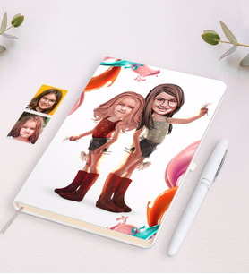 BK Gift Kişiye Özel Kız Kardeşler Karikatürlü Beyaz Defter ve Kalem Hediye Seti-5