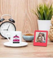 Canım Annem Türk Kahvesi Fincanı ve Kırmızı Mini Fotoğraf Çerçevesi