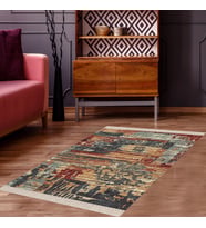 Batik Desenli Renk Geçişli Dijital Baskı Yıkanabilir Kaymaz Taban Salon Halısı ve Yolluk (Bej)