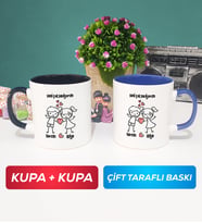 İkili Kişiye Özel Sevgililer Günü Hediyesi Kupa Bardak Siyah Lacivert