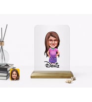 BK Gift Kişiye Özel Kız Çocuk Karikatürlü Ahşap Standlı Çerçeve-3 (Beyaz)