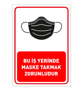 New Jargon - Bu İşyerinde Maske Takmak Zorunludur Yazısı Sticker Afişi 25x35cm SYL29
