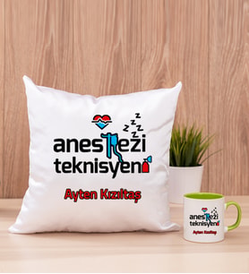 Anestezi Teknisyeni Kare Yastık ve Yeşil Kupa Bardak