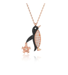 Penguen Kar Tanesi Rose Gümüş Kolye