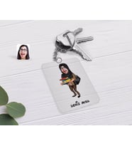 BK Gift Kişiye Özel Tesettürlü Kadın Öğretmen Karikatürlü Şeffaf Pleksi Anahtarlık-2 (Beyaz)