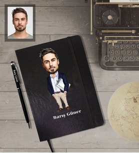 Kişiye Özel Öğretmen KarikatürlüSiyah Defter Kalem Hediye Seti  Bay-14