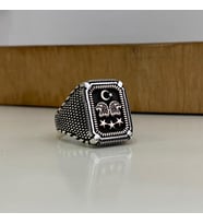 Çift Başlı Kartal Desenli Gümüş Erkek Yüzük