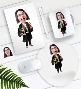 BK Gift Kişiye Özel Bayan Avukat Karikatürlü Defter Kalem Kupa Mouse Pad Seti (Model 1)