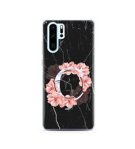 Mermer Çiçekli Harf Tasarım Süper Şeffaf Silikon Telefon Kılıfı Huawei P30 Pro Ç