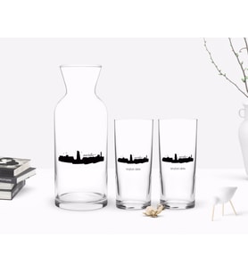 BK Gift Kişiye Özel Renkli Baskılı Mardin Tasarımlı Turistik İkili Rakı Bardağı ve Karaf Hediye Seti-2 (Model 1)