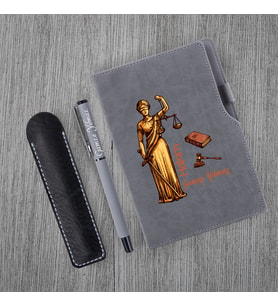 Kişiye Özel Hakim Temalı Gri Defter ve  Gri Roller Kalem  Seti
