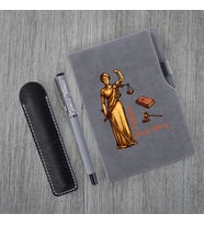 Kişiye Özel Hakim Temalı Gri Defter ve  Gri Roller Kalem  Seti
