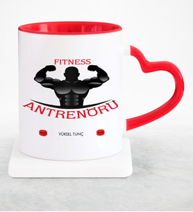 BK Gift Kişiye Özel Mesleki Fitness Antrenörü Kırmızı Kalpli Kupa Bardak  4