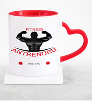 BK Gift Kişiye Özel Mesleki Fitness Antrenörü Kırmızı Kalpli Kupa Bardak  4