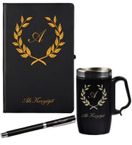 Kişiye Özel Hazırlanmış Hediye Siyah Defter Kalem Ve Termos - Mug Seti