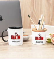 Hakim Siyah Kupa Bardak Ve Kalemlik Seti