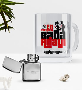 BK Gift Kişiye Özel En Yakışıklı Baba Adayı Cam Kupa Bardak Benzinli Metal Çakmak Seti (Model 1)