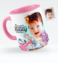 BK Gift Kişiye Özel Bebek Doğum Günü Karikatürlü Pembe Kupa Bardak  2