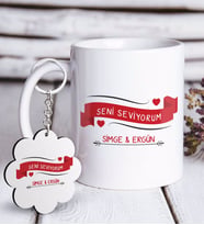 BK Gift Kişiye Özel Sevgililer Günü Beyaz Kupa ve Anahtarlık Hediye Seti-56 (Model 1)