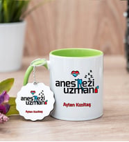 Anestezi Uzmanı Yeşil Kupa Bardak Ve Anahtarlık Set