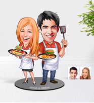 BK Gift Kişiye Özel Aşçı Çift Karikatürlü Ahşap Biblo Model (Beyaz)