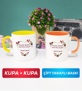 İkili Sevgiliye Sevgililer Günü Hediyesi 13 Kupa Bardak Sarı Turuncu